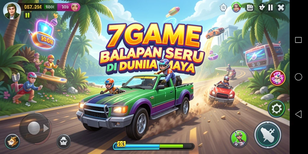 Screenshot 7GAME menampilkan aksi balapan yang mendebarkan.