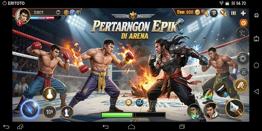 Tangkapan layar utama CERITOTO menampilkan aksi pertarungan yang mendebarkan.