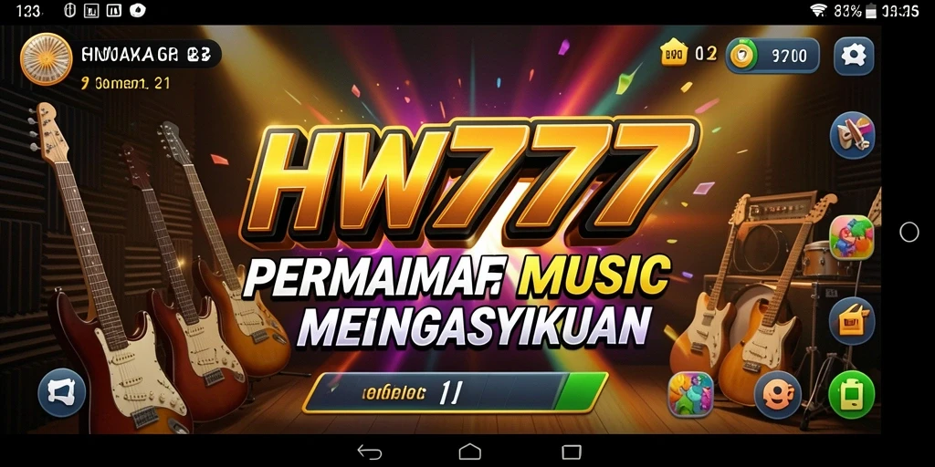 Tampilan gameplay HW777 dengan berbagai pilihan musik.