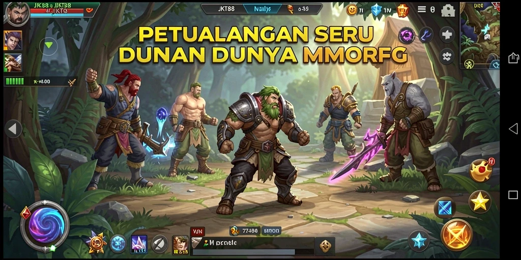 Tangkapan layar gameplay JKT88 menampilkan karakter bertarung di dunia yang luas.