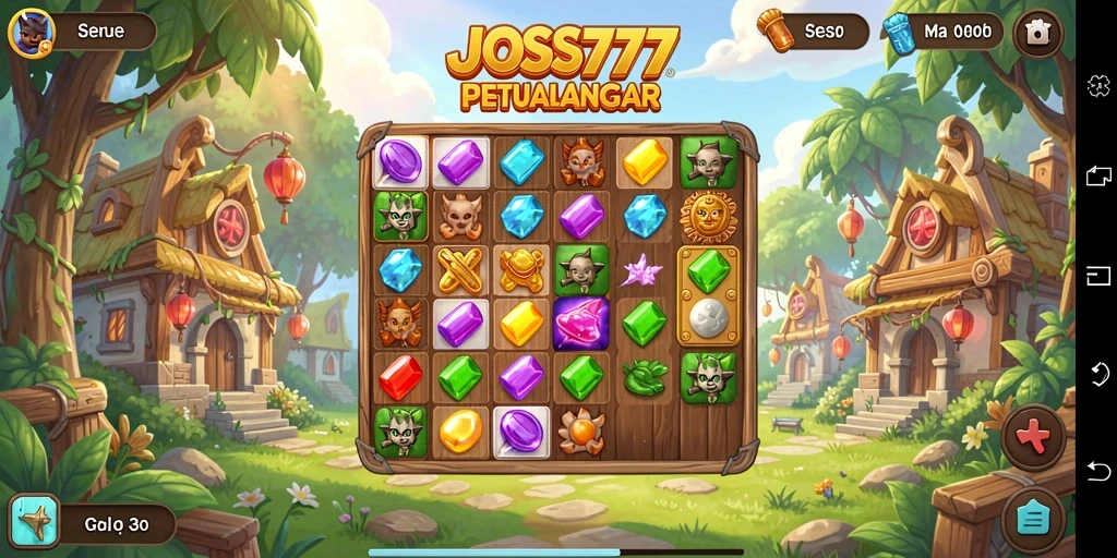 Screenshot JOSS777 menampilkan gameplay dari permainan Match-3 yang seru.