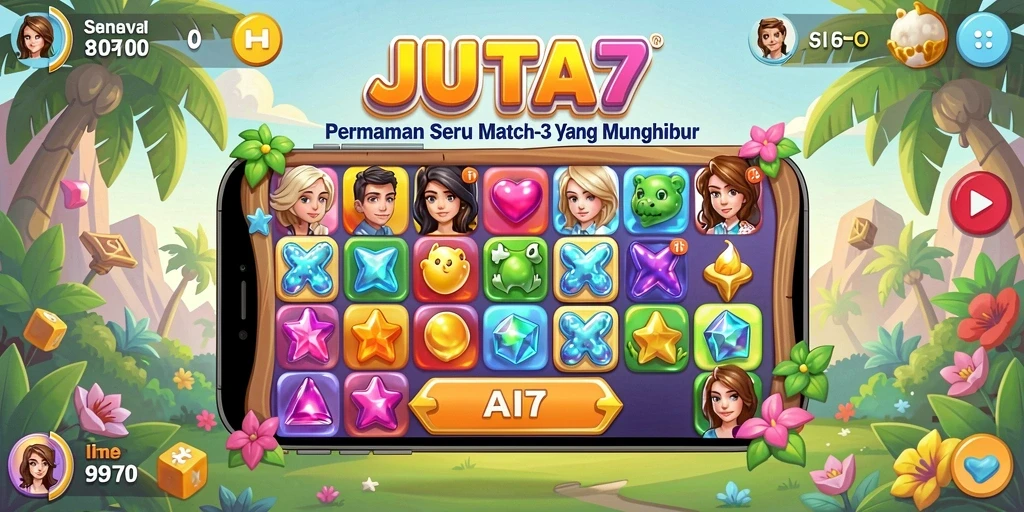 Screenshot gameplay JUTA7 menunjukkan momen seru dalam permainan Match-3.