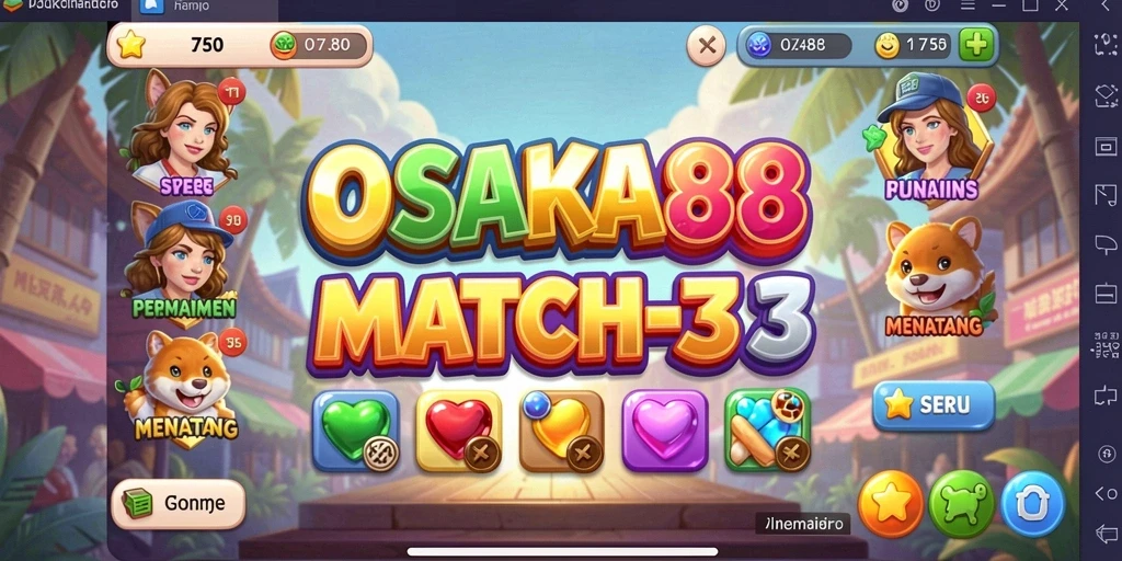 Screenshot OSAKA88 menampilkan gameplay seru dalam permainan Match-3.