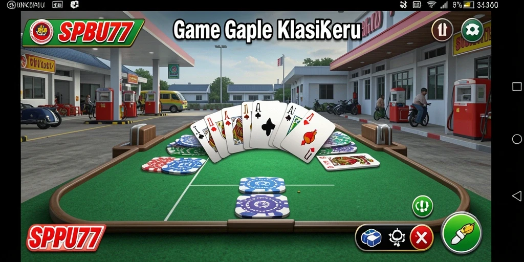 Gameplay SPBU77 menunjukkan keseruan bermain Gaple secara online.