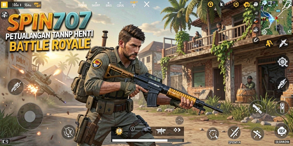Gameplay SPIN707 menampilkan pertarungan seru dalam arena Battle Royale.