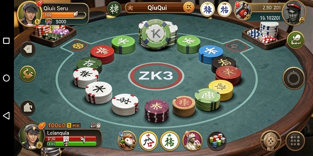 Screenshot ZK3 menampilkan aksi seru dalam permainan QiuQiu.